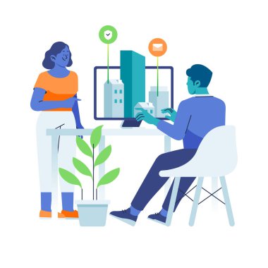 Ofis vektör illüstrasyon tasarımındaki iş adamları