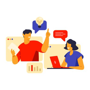 İş toplantısı ve tartışma konsepti. İnsanların vektör illüstrasyonu ve iş tartışması.