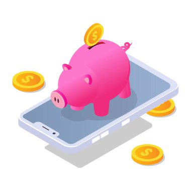 Domuzcuk kumbaralı akıllı telefon ve vektör illüstrasyon tasarımı