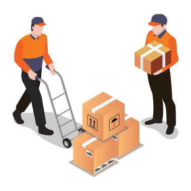 Kutuları ve paketleri getiren adam.