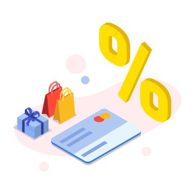 Alışveriş ve e - ticaret düz vektör illüstrasyonu.