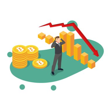 Arka plan vektör illüstrasyon tasarımında iş adamı olan bitcoin