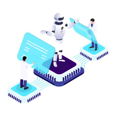 Laptop vektör çizimi olan yapay zeka robotu