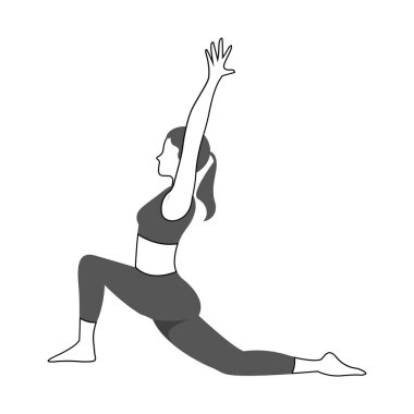 Beyaz arka planda yoga yapan genç bir kadın.