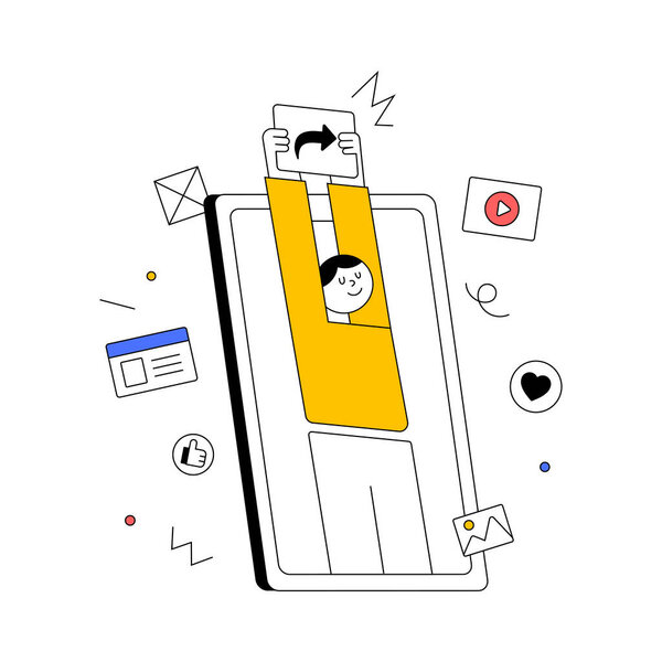 Ручная рисованная плоская линия иллюстрация бизнесмена со смартфоном и вектором ноутбука