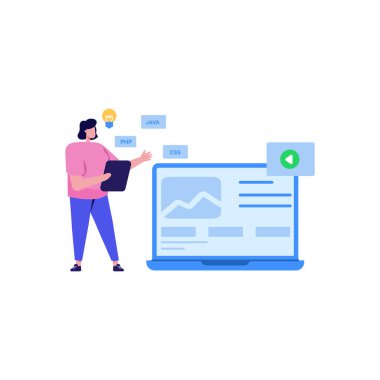 Web sayfası olan bir dizüstü bilgisayar kullanan adam.