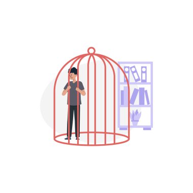 Kafesteki adam ve dikenli vektör çizimi