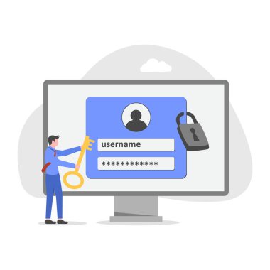 Cep telefonu kullanan insanların düz vektör çizimi. giriş ve parola formu.