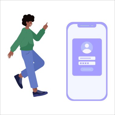Genç adam akıllı telefon vektör çizimi ile dans ediyor..