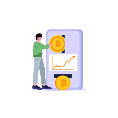 Şifreli para birimi bitcoin ve akıllı telefona sahip iş adamı