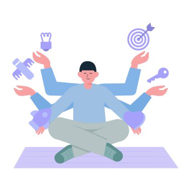 Genç adam nilüfer çiçeğiyle yoga yapıyor.