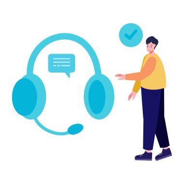 Kulaklık ve dizüstü bilgisayarı olan çağrı merkezi operatörü