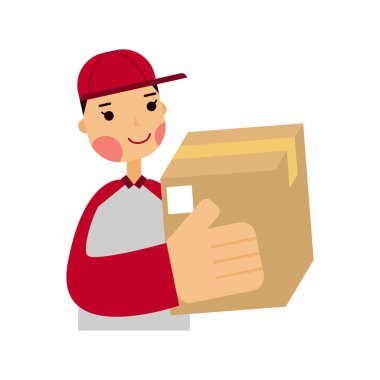 Karton kutu vektör çizimine sahip teslimatçı.