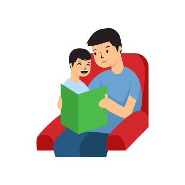 baba ve oğul kitap vektör çizimi tasarımı okuyorlar