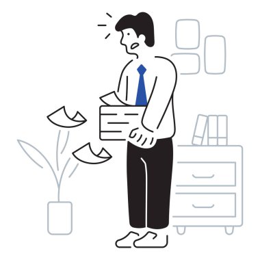 Ofisteki işadamının elinde klasör ve kağıt belgeler var.