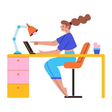 Evde yoga yapan genç bir kadın. Vektör illüstrasyonu.