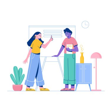 Çevrimiçi alışveriş yapan insanların vektör düz tasarımı.