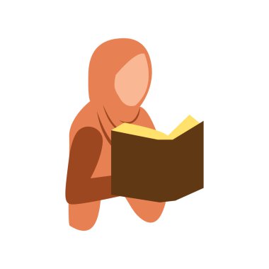 Genç Müslüman kadın Kuran vektör tasarımı okuyor