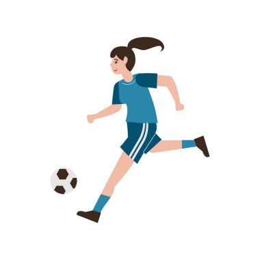 Sahada futbol oynayan bayan futbolcu