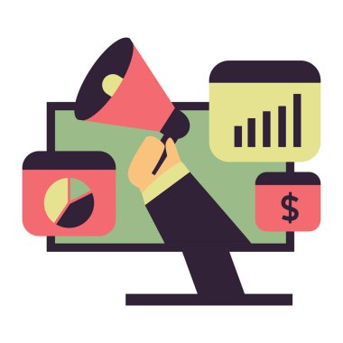 Megafon vektör illüstrasyon tasarımlı bir iş adamı