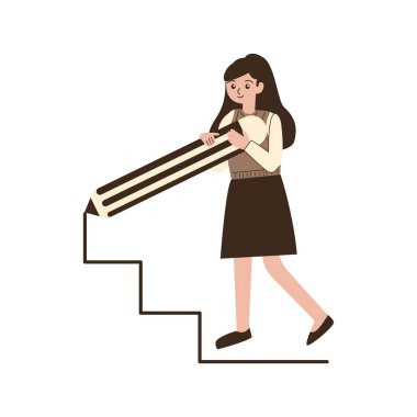 Merdiven karakteri olan genç bayan öğrenci.