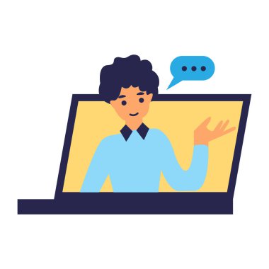 dizüstü bilgisayar vektör çizim tasarım ile genç adam