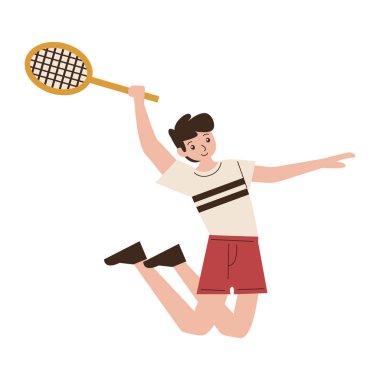 Beyaz arka plan vektör illüstrasyon tasarımında tenis oynayan çocuk