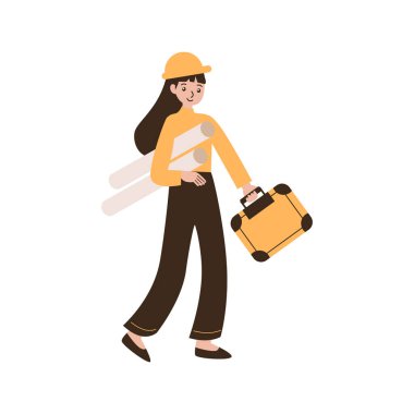 Bavullu genç bir bayan işçi.