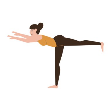 Beyaz arka planda yoga yapan bir kadın.
