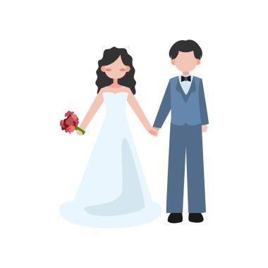 düğün ve gelin çizgi film ikonu. Gelin ve damat. Gelin ve damat. vektör illüstrasyonu