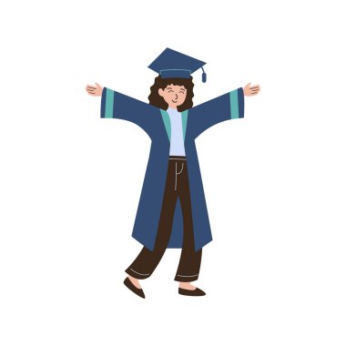 Mutlu kadın mezun şapka vektör illüstrasyonunu kutluyor