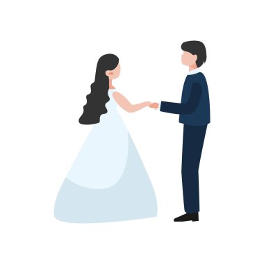 Gelin ve damat çifti düğün karikatürü izole edilmiş.