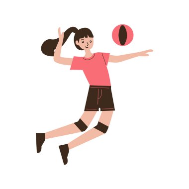 Genç kız topla oynuyor ve zıplıyor.