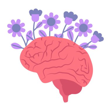 Vektör illüstrasyon tasarımının içinde çiçek olan insan beyni