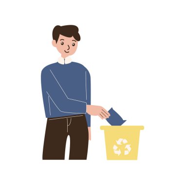 Çöp ve çöp vektörü çizimi tasarımı düzenleyen adam