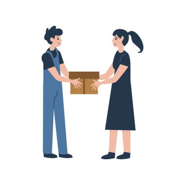 teslimat servisi, kutu vektör illüstrasyon tasarımı ile paket kutusu olan kadın