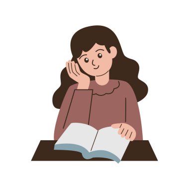 Kız okuma bir kitap, illüstrasyon, beyaz arka plan vektör.