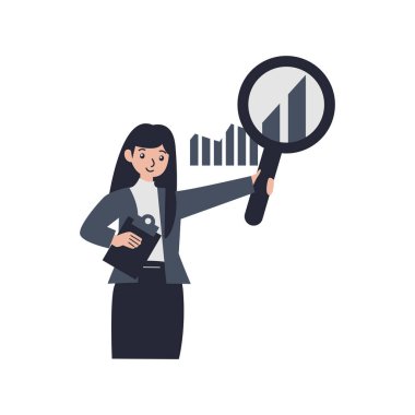 İstatistik vektör çizimi ile büyüteç tutan kadın