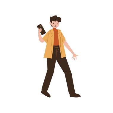 Cep telefonu vektör çizimine sahip bir adam