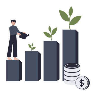 Beyaz arkaplan vektör illüstrasyon tasarımı üzerinde iş adamı ve büyüme grafiği