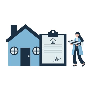 Emlakçı ve ev ikonu vektör illüstrasyon tasarımı sözleşmesi