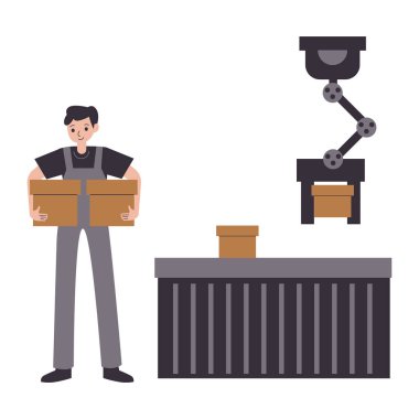 Kutuları ve karton kutuları olan teslimatçı vektör illüstrasyon tasarımı