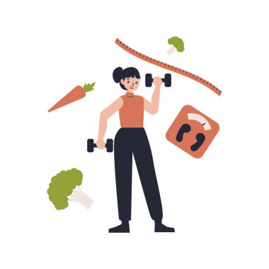 Ağırlığı ve akıllı telefonu olan bir kadın.