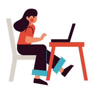 Öğrenci dizüstü bilgisayar ve kitap vektör illüstrasyon tasarımı ile oturuyor