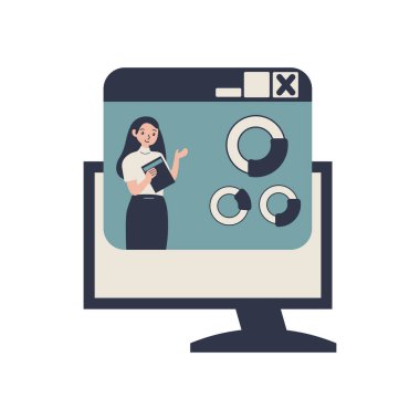 Video konferans vektör çizimi olan kadın