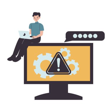 Masaüstü bilgisayarı ve vitesi olan adam