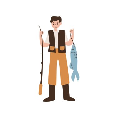 Olta kamışlı balıkçı. vektör illüstrasyonu