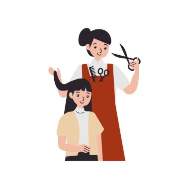 Anne ve kızı makasla akıllı telefon kullanıyor.