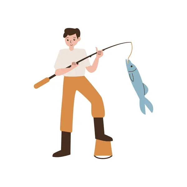 bir olta tutan balıkçı