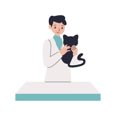 Beyaz arka planda siyah kedili doktor